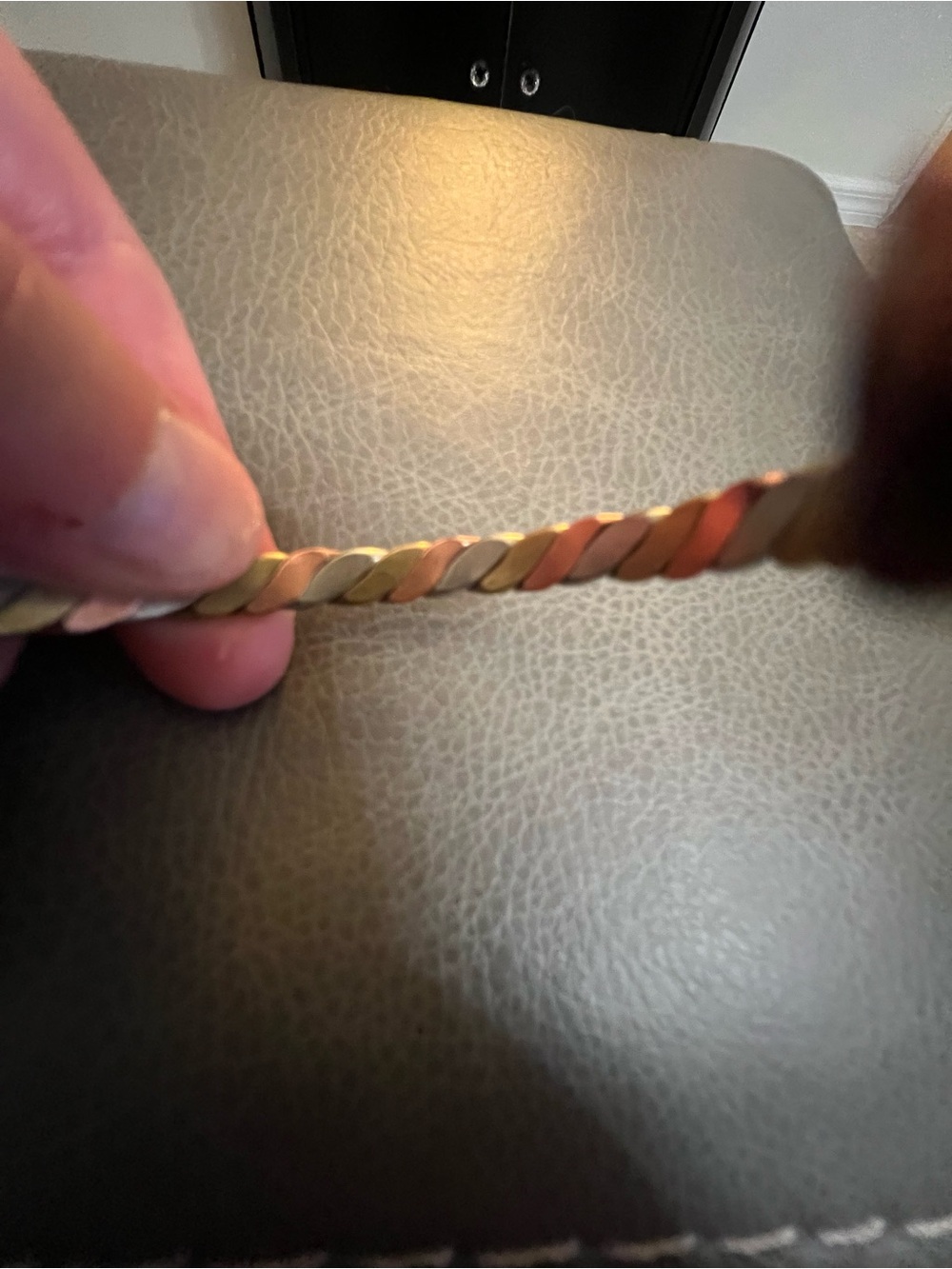 Sale! Tri-Tone Twisted Metal Cuff Bracelet - Gold, Rose, Silver - Picture 4 of 4